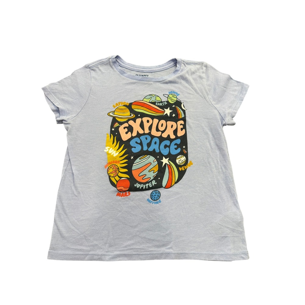 Old Navy Girls Explore Space Graphic T-Shirt‎ Light Blue Size M 8 Planets Sun